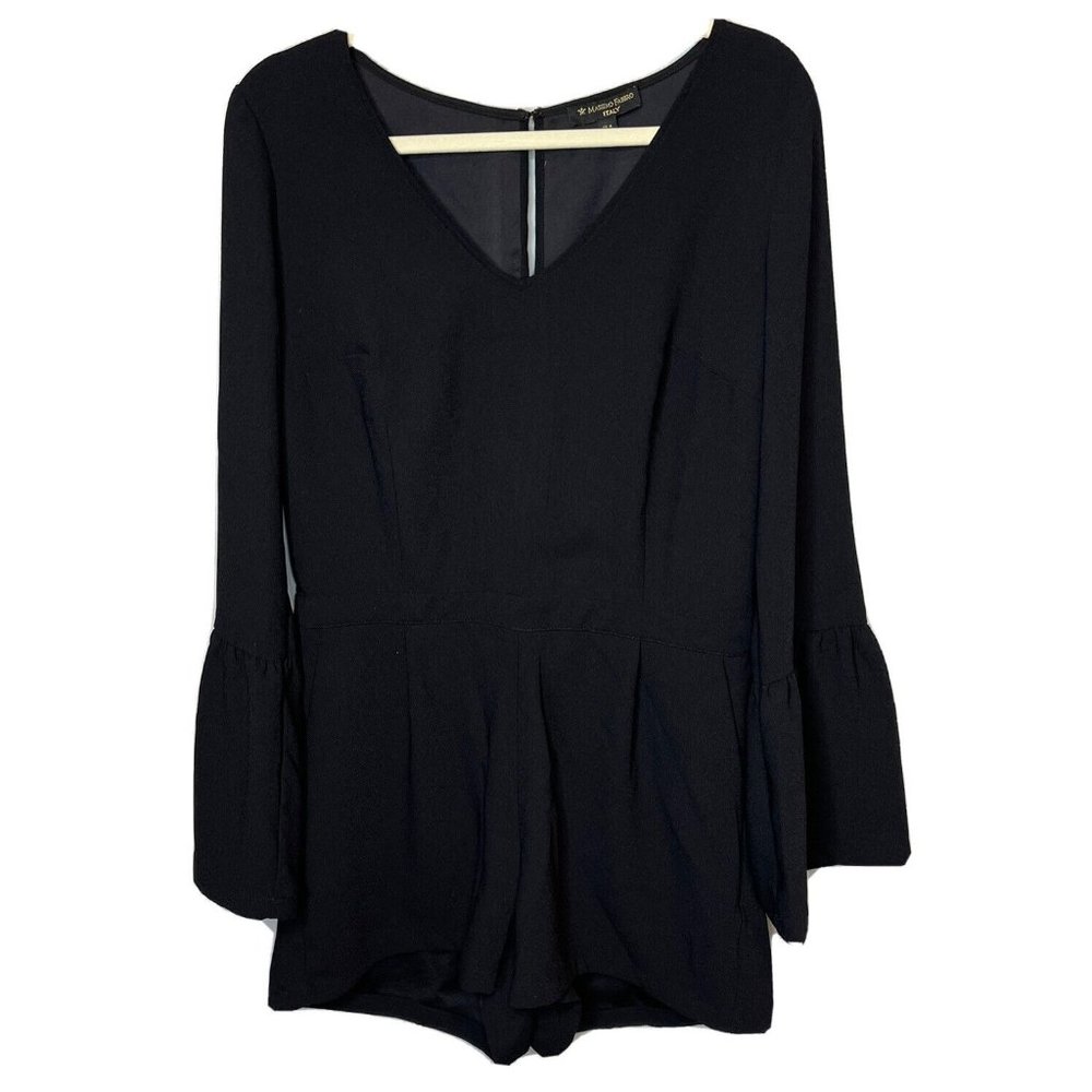 massimo fabbro Romper Size US 4 Small Black Long Bell Sleeve V Neck Pockets